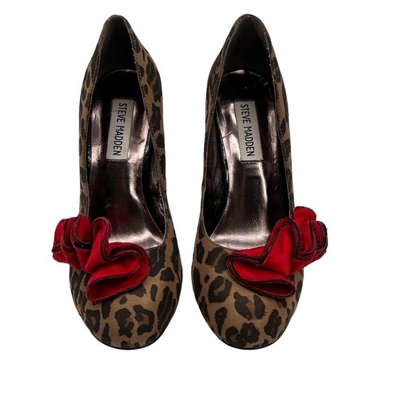 Steve Madden Brown Red Leopard Print Toppazz Ruffled Pumps Size 6.5 Women’s - Picture 3 of 8